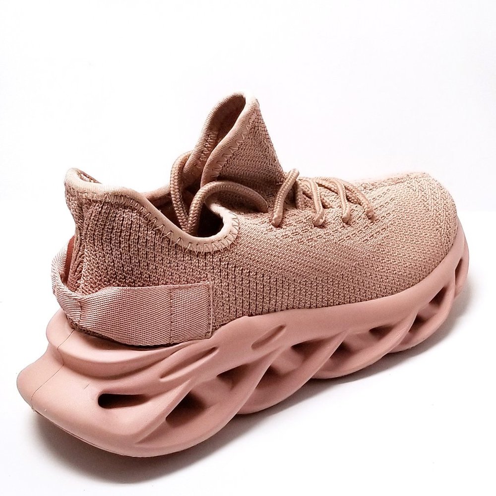 New Mauve Pink Knit Comfy Lace Up Light Weight Sneakers - Picture 3 of 4